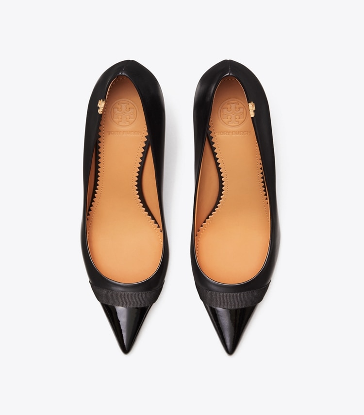 Tory Burch designer heels Penelope Grosgrain Cap-Toe Pump in Perfect Black overhead