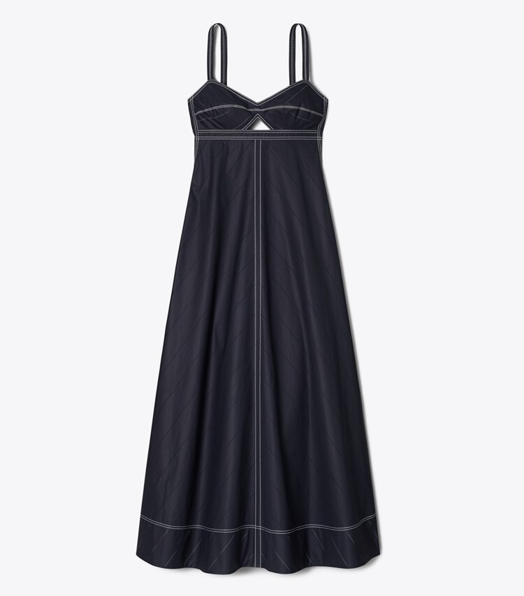 Tory Burch designer dresses Perforated Poplin Cut-Out Dress in Medium Navy front