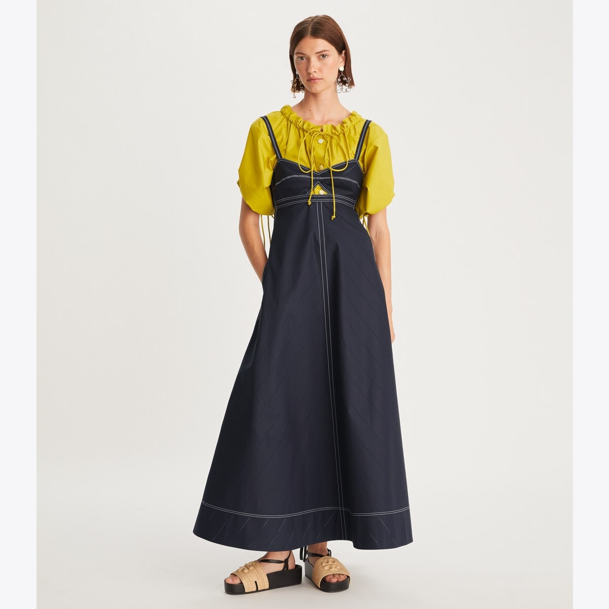 ワンピース TORY BURCH Cotton short dress with contrasting profiles Cotton short dress with contrasting profiles TORY BURCH