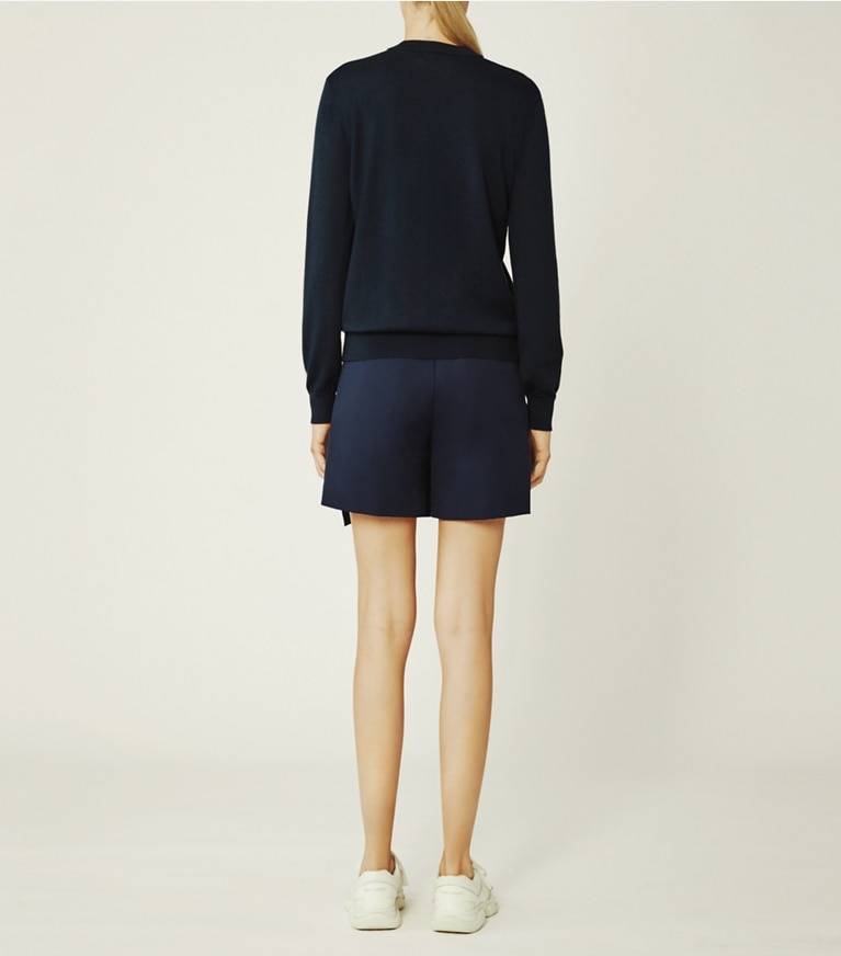 Tory Sport designer sweaters Performance Cashmere Chevron Sweater in Tory Navy/Snow White front