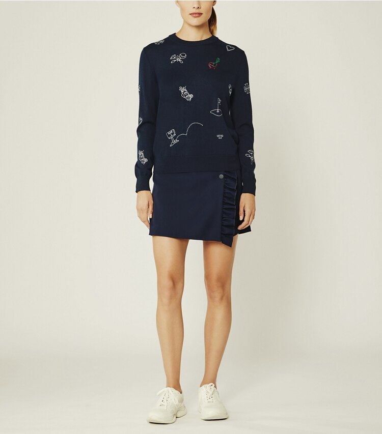 Tory Sport designer sweaters Performance Cashmere Fairway Sweater in Tory Navy on model front