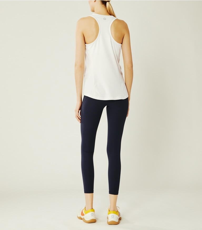 Tory Sport designer tops Performance Chevron Tank in Snow White/Varsity Orange front