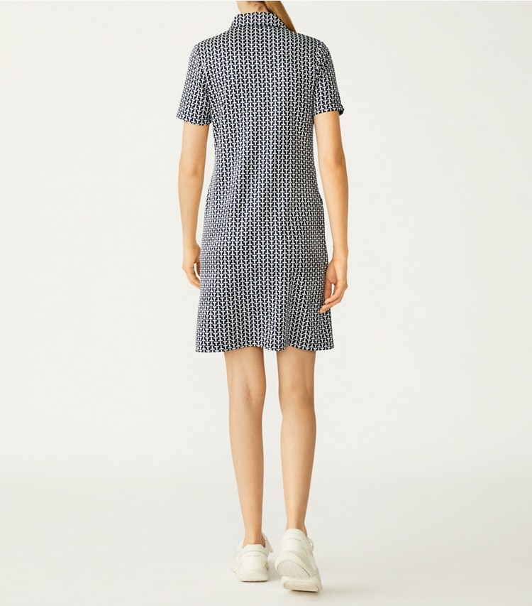 Tory Sport designer dresses Performance Jacquard Color-Block Dress in Tory Navy Two Way T on model back