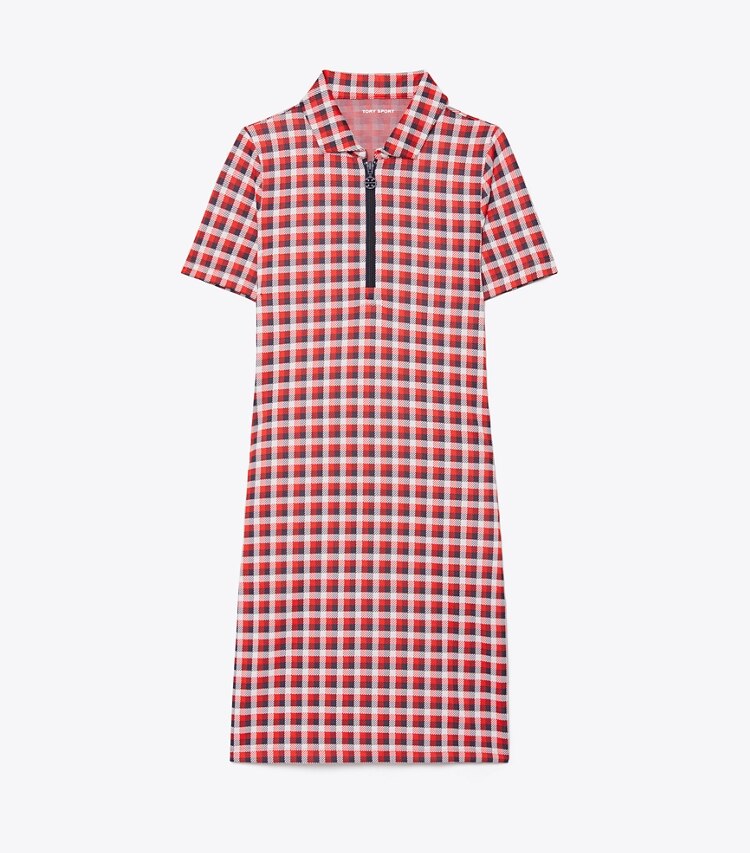 Tory Sport designer dresses Performance Jacquard Dress in Red Perfect Check front
