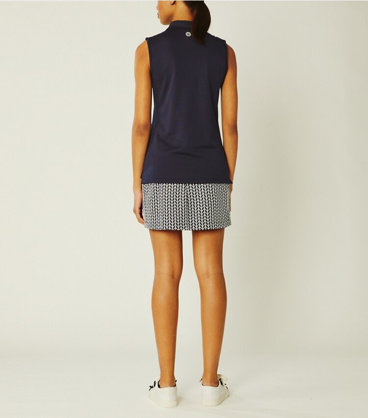 Tory Sport designer bottoms Performance Jacquard Skirt in Tory Navy Two Way T on model back