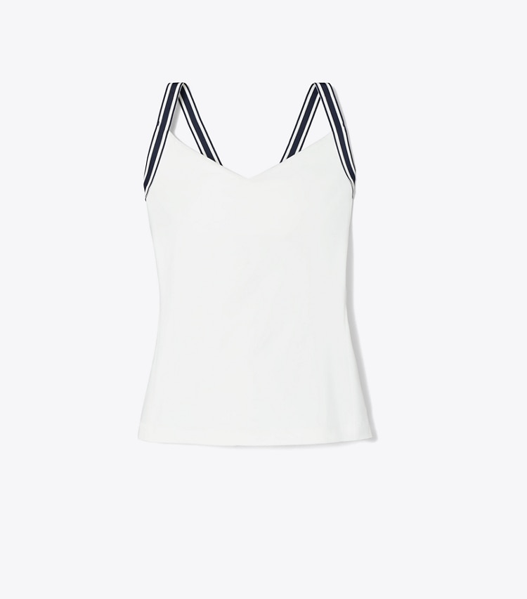 Tory Sport designer tops Performance Jersey Cross-Back Tennis Tank in Snow White front