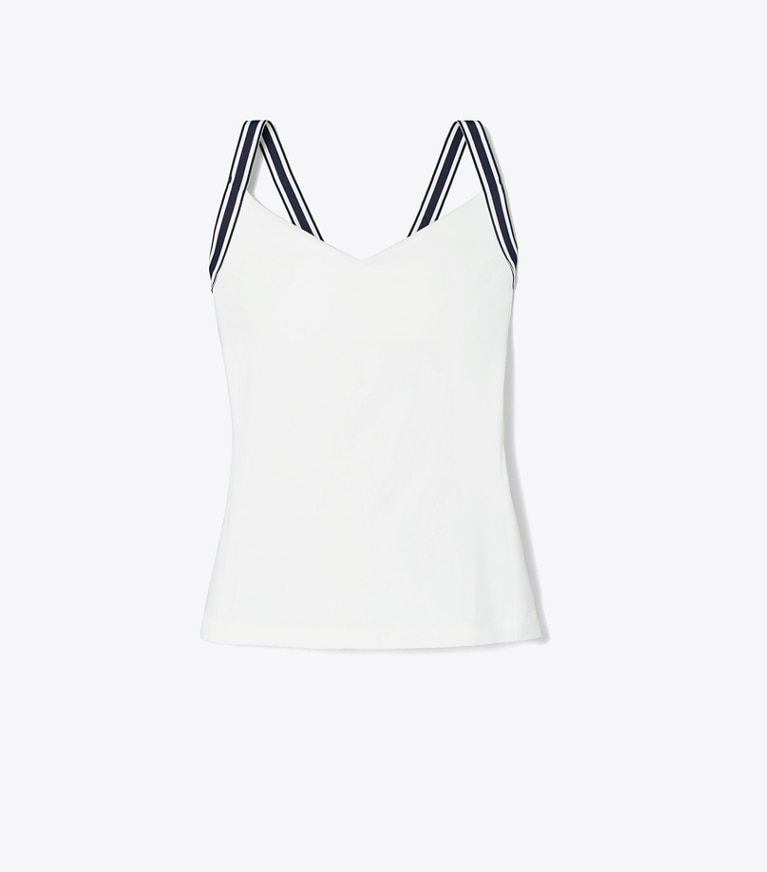 Tory Sport designer tops Performance Jersey Cross-Back Tennis Tank in Snow White front