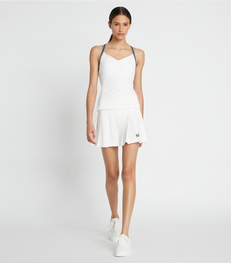 Tory Sport designer tops Performance Jersey Cross-Back Tennis Tank in Snow White front