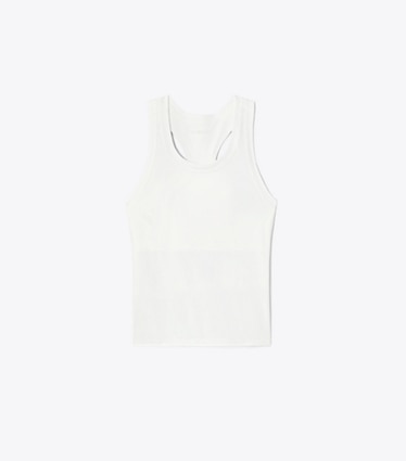 Tory Sport designer tops Performance Jersey Racerback Tennis Tank in Snow White front