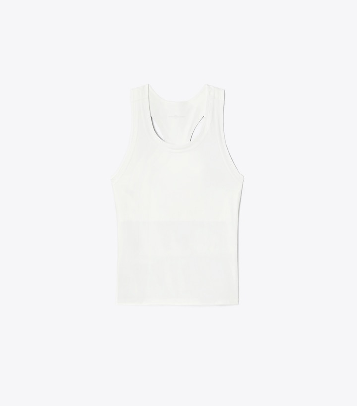 Tory Sport designer tops Performance Jersey Racerback Tennis Tank in Snow White front