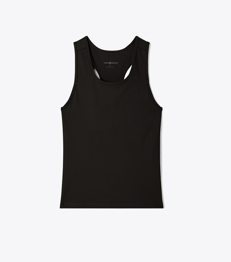 Tory Sport designer tops Performance Jersey Racerback Tennis Tank in Black front