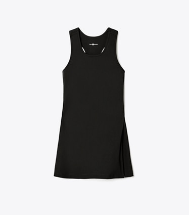 Tory Sport designer dresses Performance Jersey Side-Slit Tennis Dress in Black / Black front