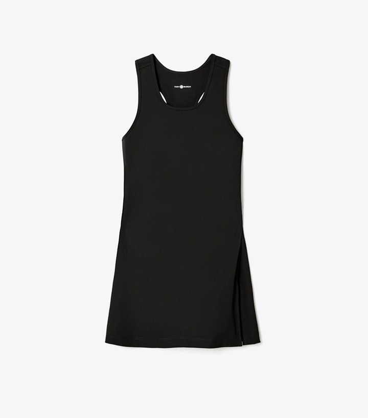 Tory Sport designer dresses Performance Jersey Side-Slit Tennis Dress in Black / Black front