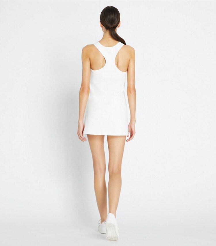 Tory Sport designer dresses Performance Jersey Side-Slit Tennis Dress in Snow White / Snow White on model back