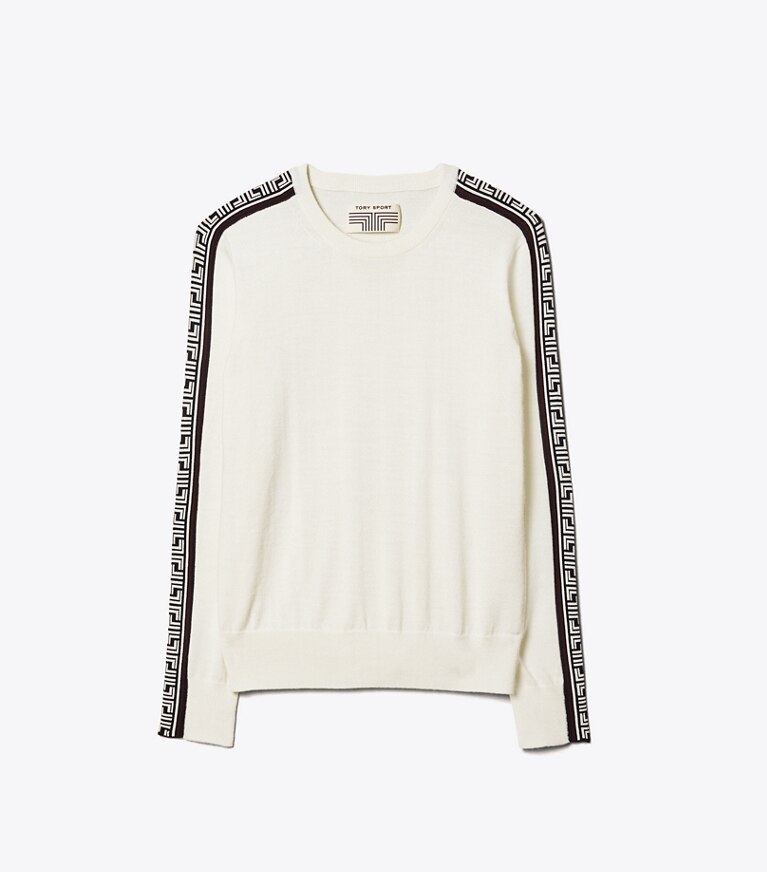 Tory Sport designer sweaters Performance Merino Geo-T Sweater in Snow White front