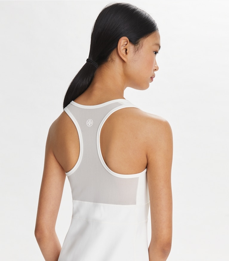 Tory Sport designer dresses Performance Mesh Tennis Dress in Snow White front