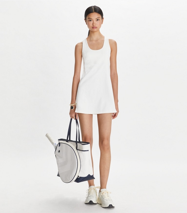 Tory Sport designer dresses Performance Mesh Tennis Dress in Snow White front