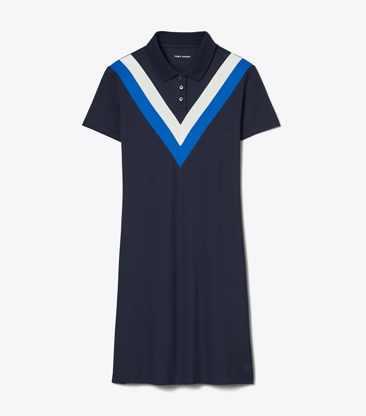 Tory Sport designer dresses Performance Piqué Chevron Polo Dress in Tory Navy/Surf Blue front