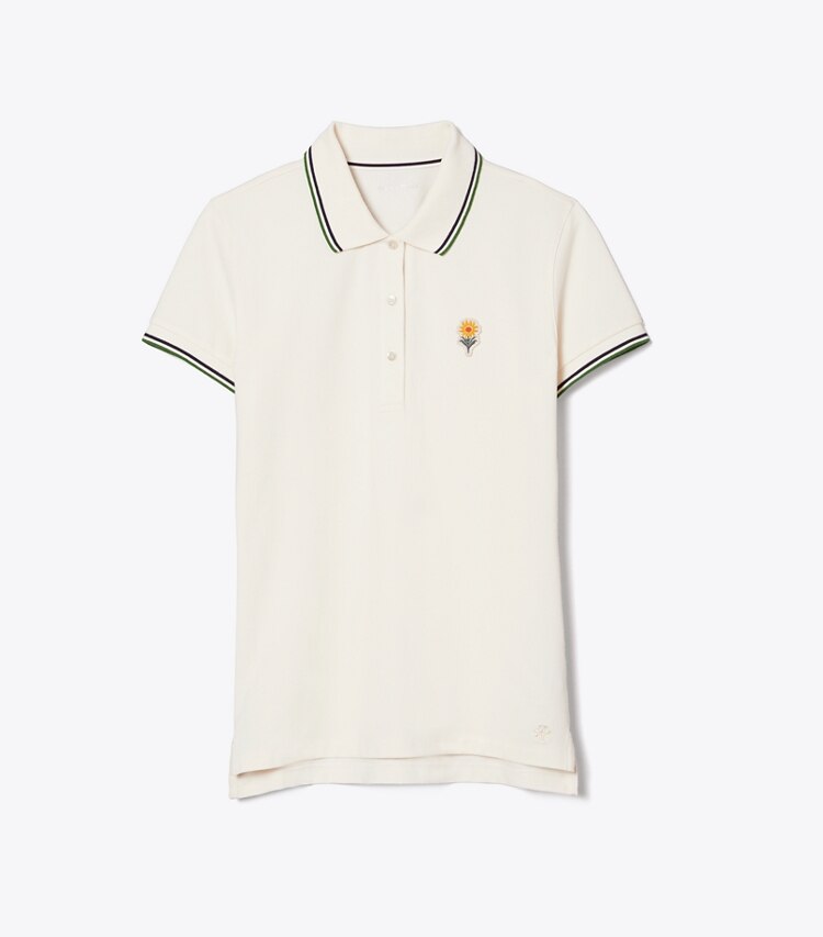 Tory Sport designer tops Performance Piqué Flower Polo in NEW IVORY front