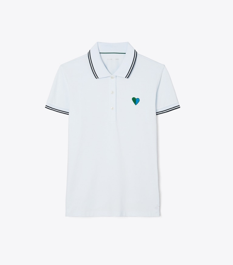 Tory Sport designer tops Performance Piqué Heart Polo in Blue Silk / Blue Silk front