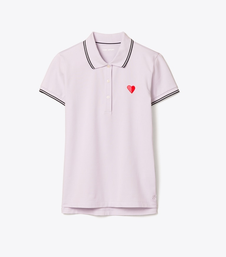 Tory Sport designer tops Performance Piqué Heart Polo in Cool Lavender front
