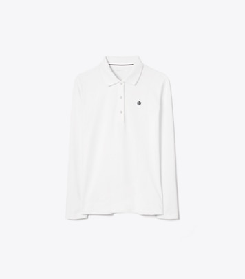 Tory Sport designer トップス クラシック テックピケ ロングスリーブ ポロシャツ in Snow White front