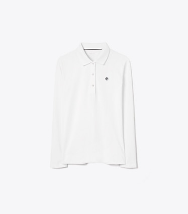 Tory Sport designer トップス クラシック テックピケ ロングスリーブ ポロシャツ in Snow White front