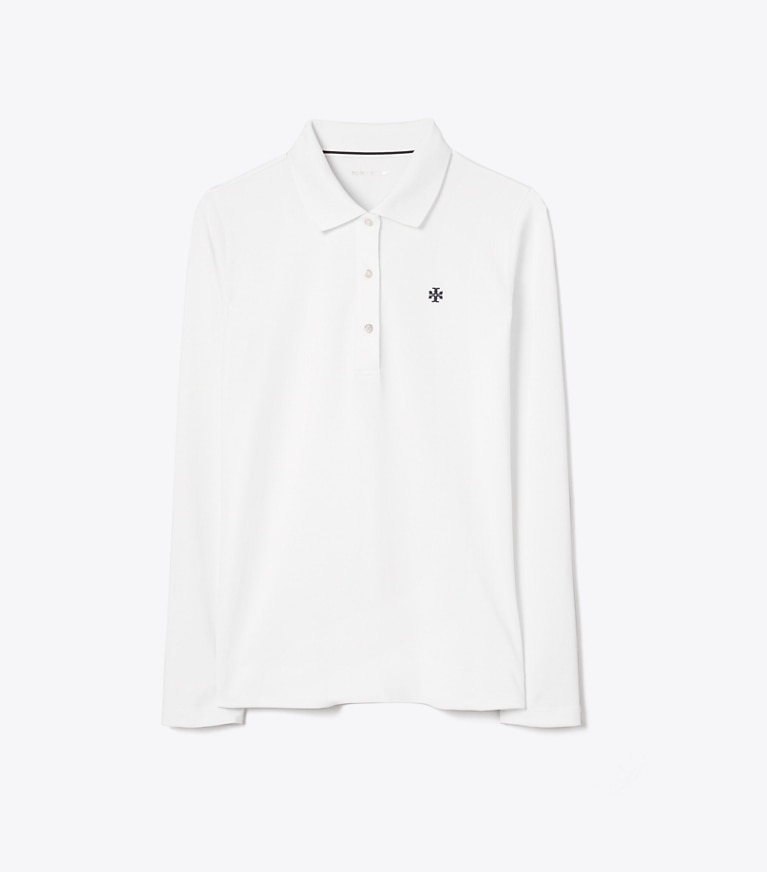 Tory Sport designer tops Performance Piqué Long-Sleeve Polo in Snow White front