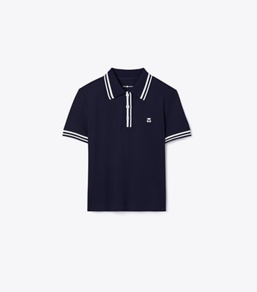 Tory Sport designer トップス パフォーマンス ピケ ポロシャツ in Deep Navy / Snow White front