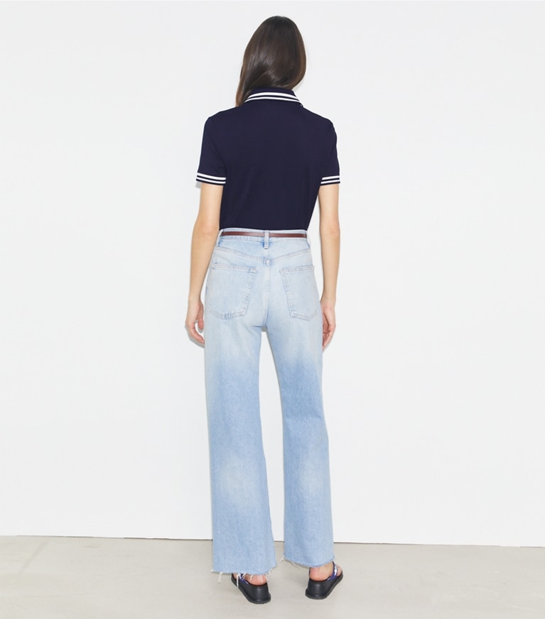 Tory Sport designer トップス パフォーマンス ピケ ポロシャツ in Deep Navy / Snow White front