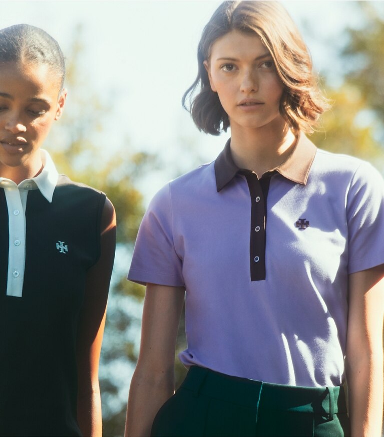Performance Pique Color Block Polo Women s Clothing Tops Tory Burch EU