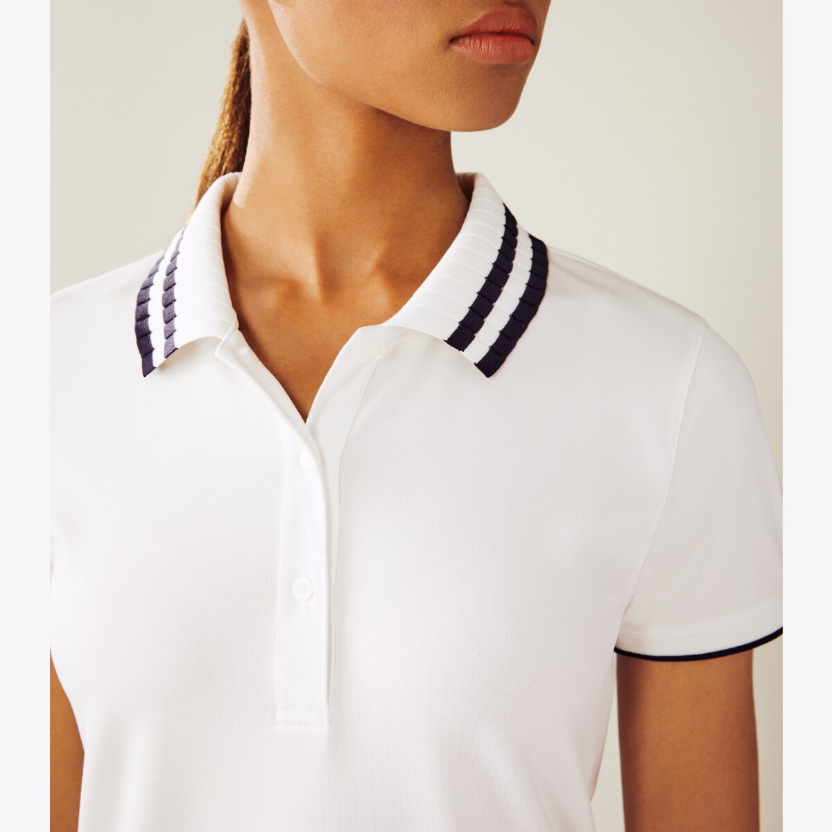 Performance Piqué Pleated-Collar Polo: Women's Designer Tops