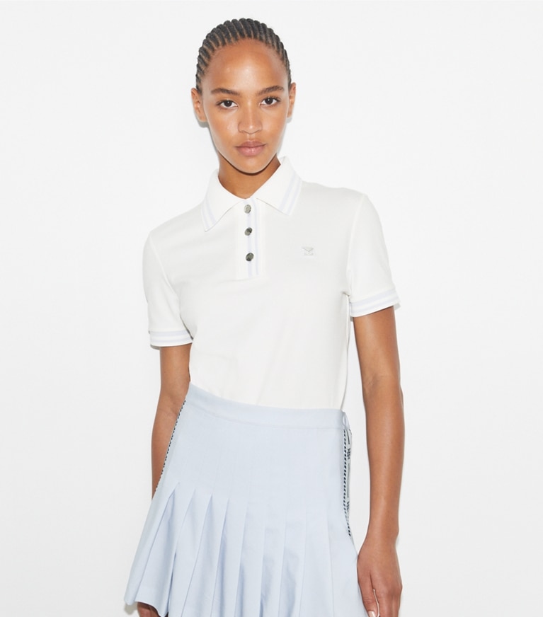 TORY BURCH パフォーマンス ポロシャツ 半袖 スノーホワイト パフォーマンス ピケ ポロシャツ: レディース トップス | Tory