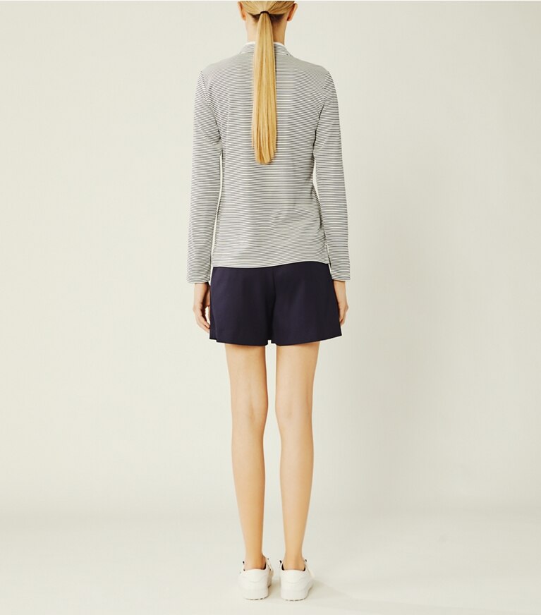 Tory Sport designer tops Performance Striped Half-Zip Pullover in Snow White/Tory Navy Pin Stripe front