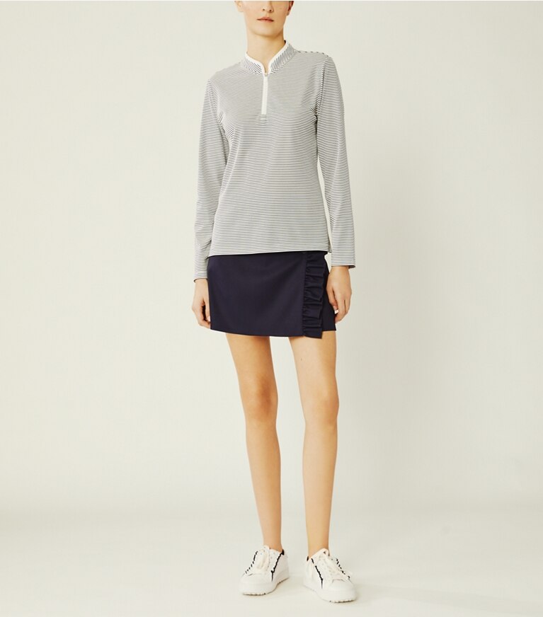 Tory Sport designer tops Performance Striped Half-Zip Pullover in Snow White/Tory Navy Pin Stripe front