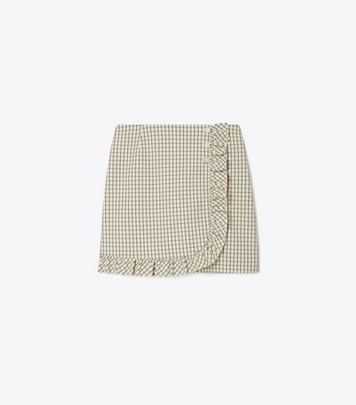 Tory Sport designer bottoms Performance Twill Golf Skirt in Sesame Petite Plaid front