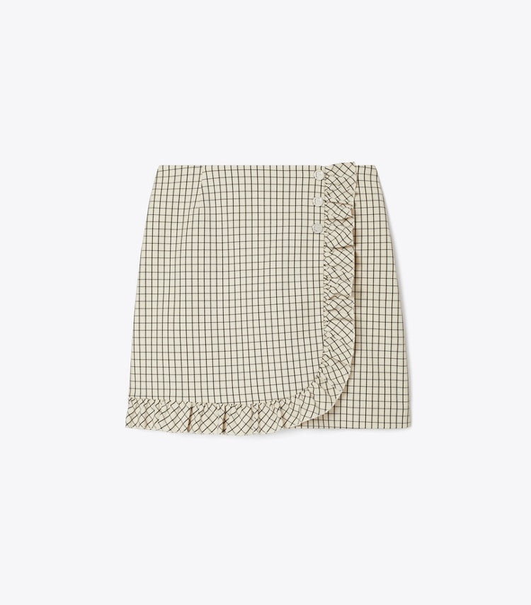 Tory Sport designer bottoms Performance Twill Golf Skirt in Sesame Petite Plaid front