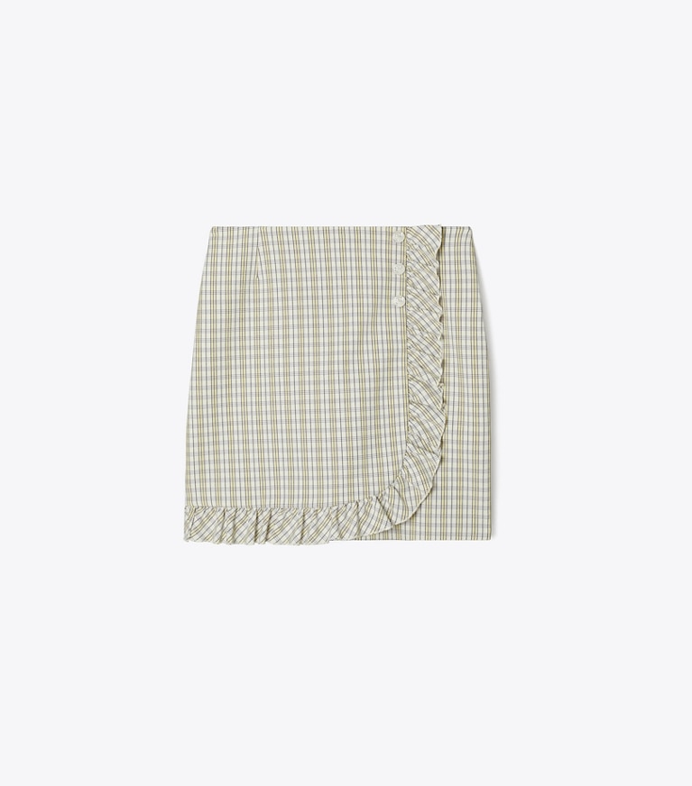 Tory Sport designer bottoms Performance Twill Golf Skirt in New Ivory Pin Stripe Plaid front