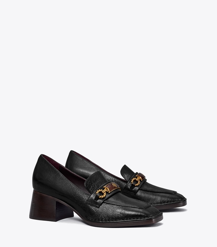 Tory Burch designer heels Perrine Heel Loafer in PERFECT BLACK angle