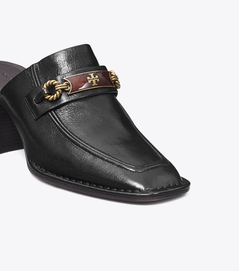 Tory Burch designer heels Perrine Heel Mule in PERFECT BLACK angle