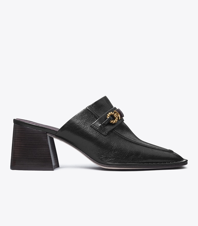 Tory Burch designer heels Perrine Heel Mule in PERFECT BLACK angle