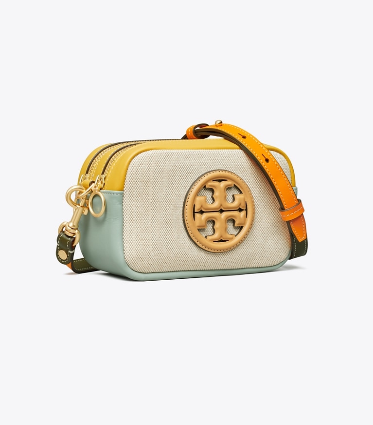 Tory Burch designer crossbody bags Perry Bombé Canvas Mini Bag in Natural angle