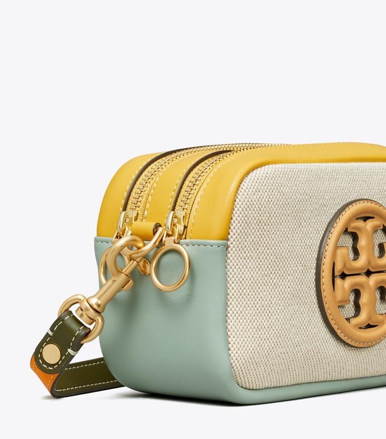 Tory Burch designer crossbody bags Perry Bombé Canvas Mini Bag in Natural angle