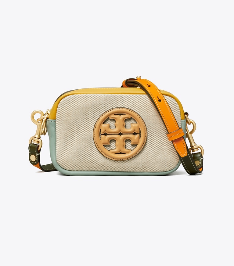 Tory Burch designer crossbody bags Perry Bombé Canvas Mini Bag in Natural angle