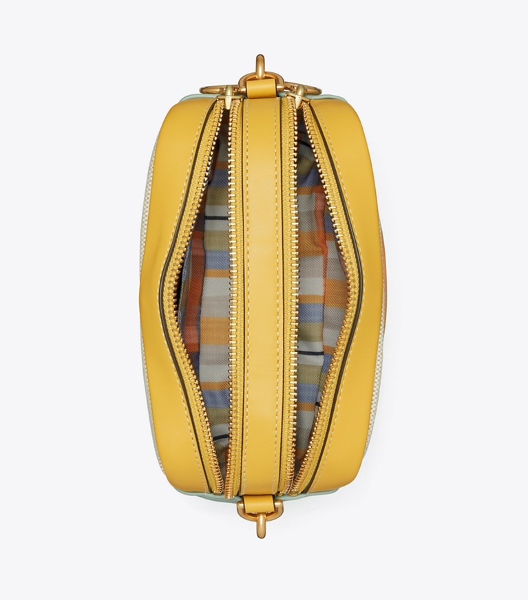 Tory Burch designer crossbody bags Perry Bombé Canvas Mini Bag in Natural angle