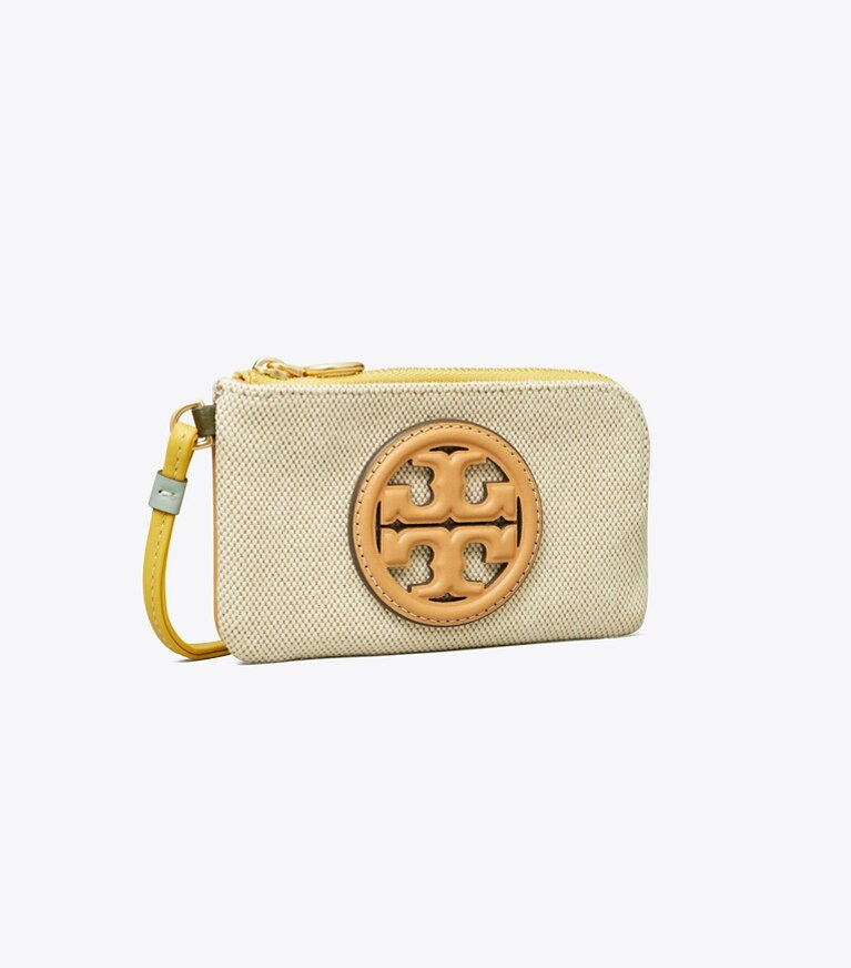 Tory Burch designer card cases Perry Bombé Canvas Top-Zip Card Case  in Natural angle