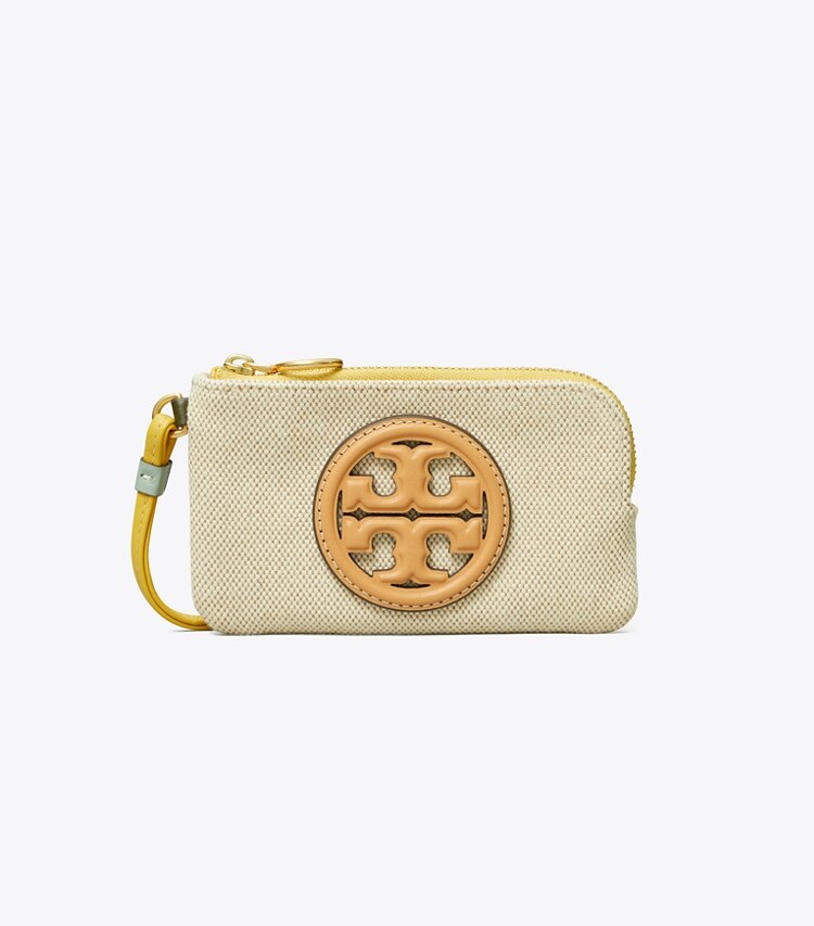 Tory Burch designer card cases Perry Bombé Canvas Top-Zip Card Case  in Natural front