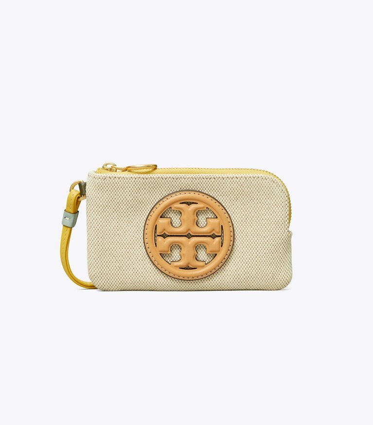 Tory Burch designer card cases Perry Bombé Canvas Top-Zip Card Case  in Natural angle