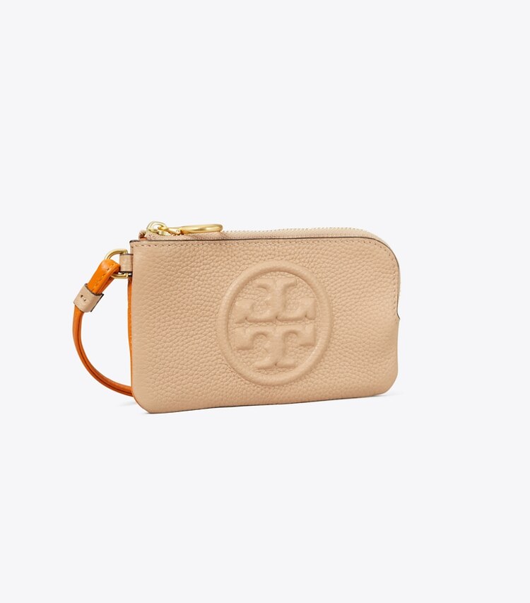 Tory Burch designer card cases Perry Bombé Color-Block Top-Zip Card Case in Devon Sand angle