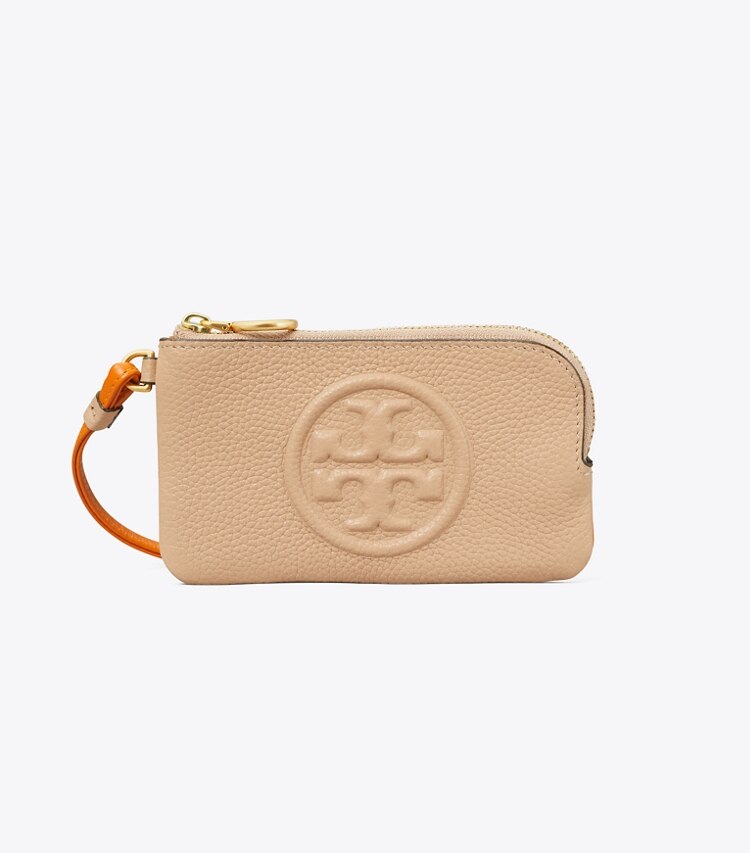 Tory Burch designer card cases Perry Bombé Color-Block Top-Zip Card Case in Devon Sand front